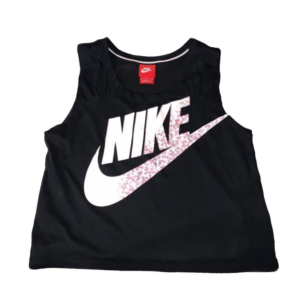 Nike Logo Black Tank Top with Floral Detailing